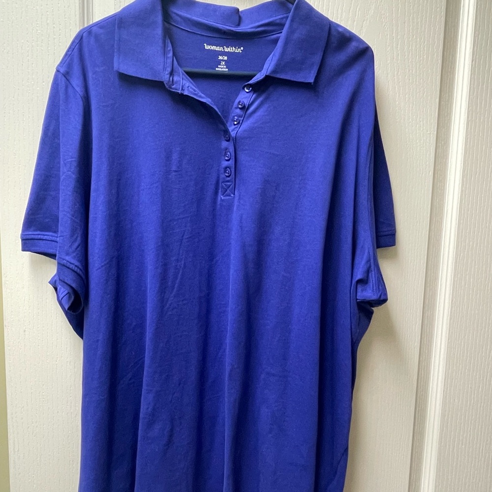 Woman Within Royal Blue Polo Shirt - Plus Size - Picture 2 of 8